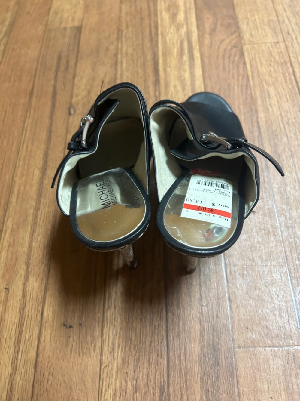 Michael Black Leather Buckle Mule Sandals - Picture 4 of 7